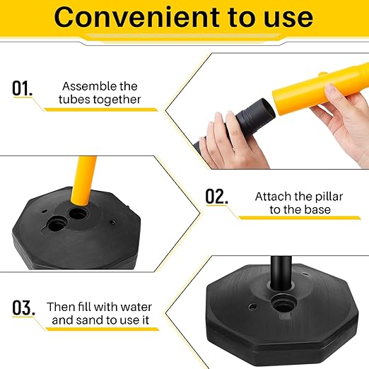 Konohan 2 Sets 34 Inch Parking Cone Delineators Post Traffic Cone Plastic Stanchion Set Stands Parking Barrier with Base 6.6 ft Chain S Hooks Reflective Collar (Yellow,Black)