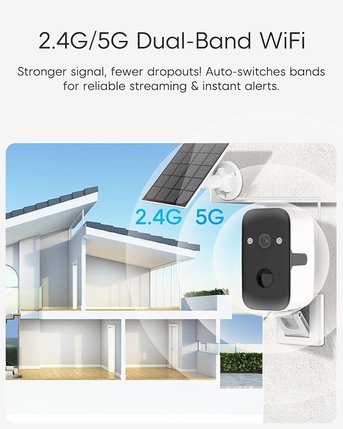 VSTARCAM 2K Solar Security Camera Wireless Outdoor, Free Cloud & SD Storage, No-Drill Magnetic Mount, 5G/2.4G Dual-Band WiFi 6, Motion Alerts, 6-Month Battery, Color Night Vision, IP66, 2-Way Talk