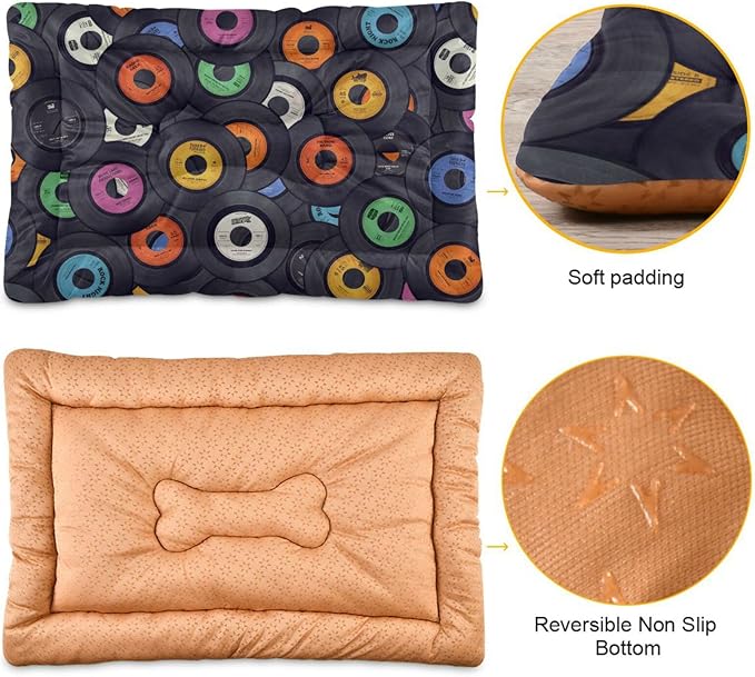 Vinyl Records Music Pet Bed Cute Dog Bed Mat Absorbing Non Slip Pad Pet Sleeping Mat for Small, Medium, and Large Dogs Puppy Cat 24 in x 18 in