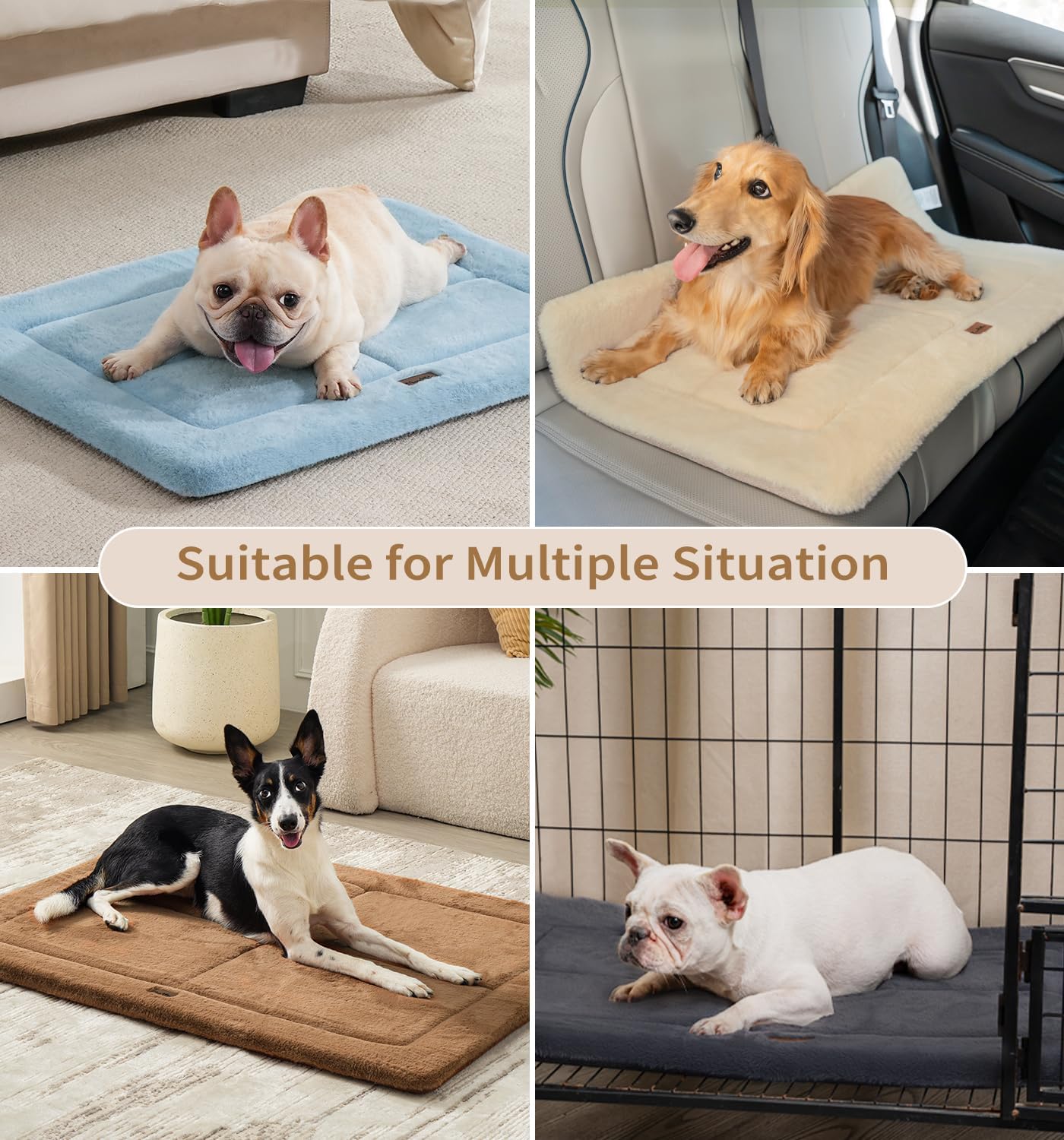 Made4Pets Dog Crate Pad Bed for Large Dogs, Washable & Reversible, Anti-Slip Kennel Mat for Cozy Sleeping, Soft Fluffy Dog Bed for Indoor & Outdoor Use, 41"x29", Brown