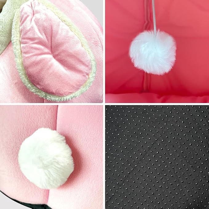 Lcybem Cat Beds for Indoor Cats - Rabbit-Shaped Cat Cave Bed with Hanging Toy,Super Soft Calming Pet Bed for Kitten,Small Dog,Warm Plush&Machine Washable&Removable Cotton Pad,cat Hideaway