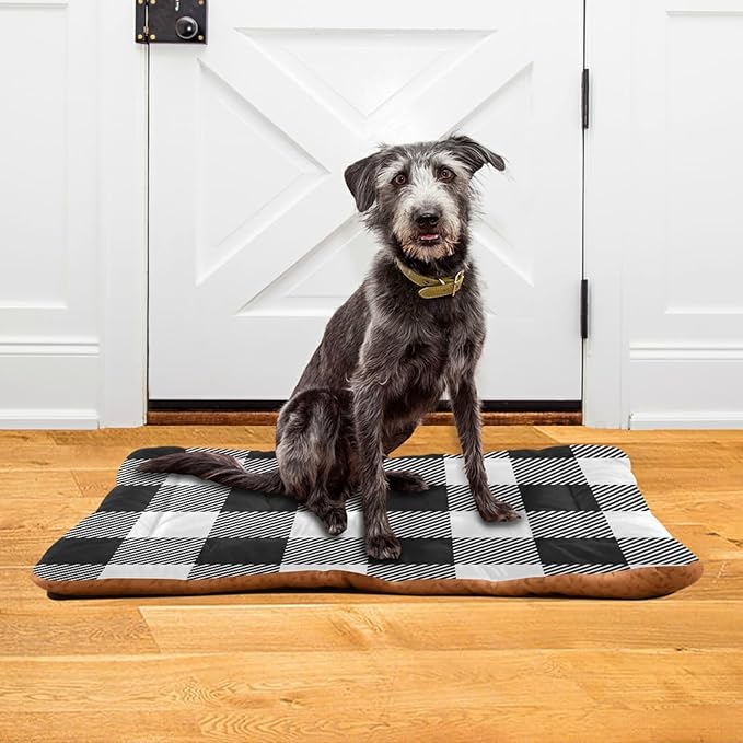 Buffalo Plaid Dog Bed Mat Black and White Pet Kennel Beds Washable Cat Beds Crate Pad Pets Sleeping Mattress for Large Medium Small Dogs 36x24 Inch