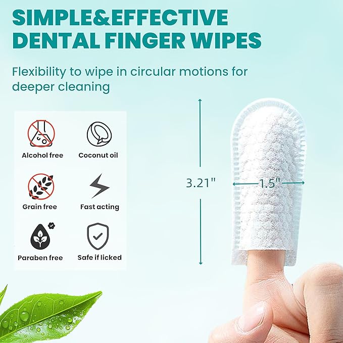 Dental Care Finger Wipes 120 Counts,Teeth Cleaning Finger Wipes for Dogs & Cats,Reduces Plaque & Supports Oral Freshness, Small Animal Stain Removers, Coconut Scent