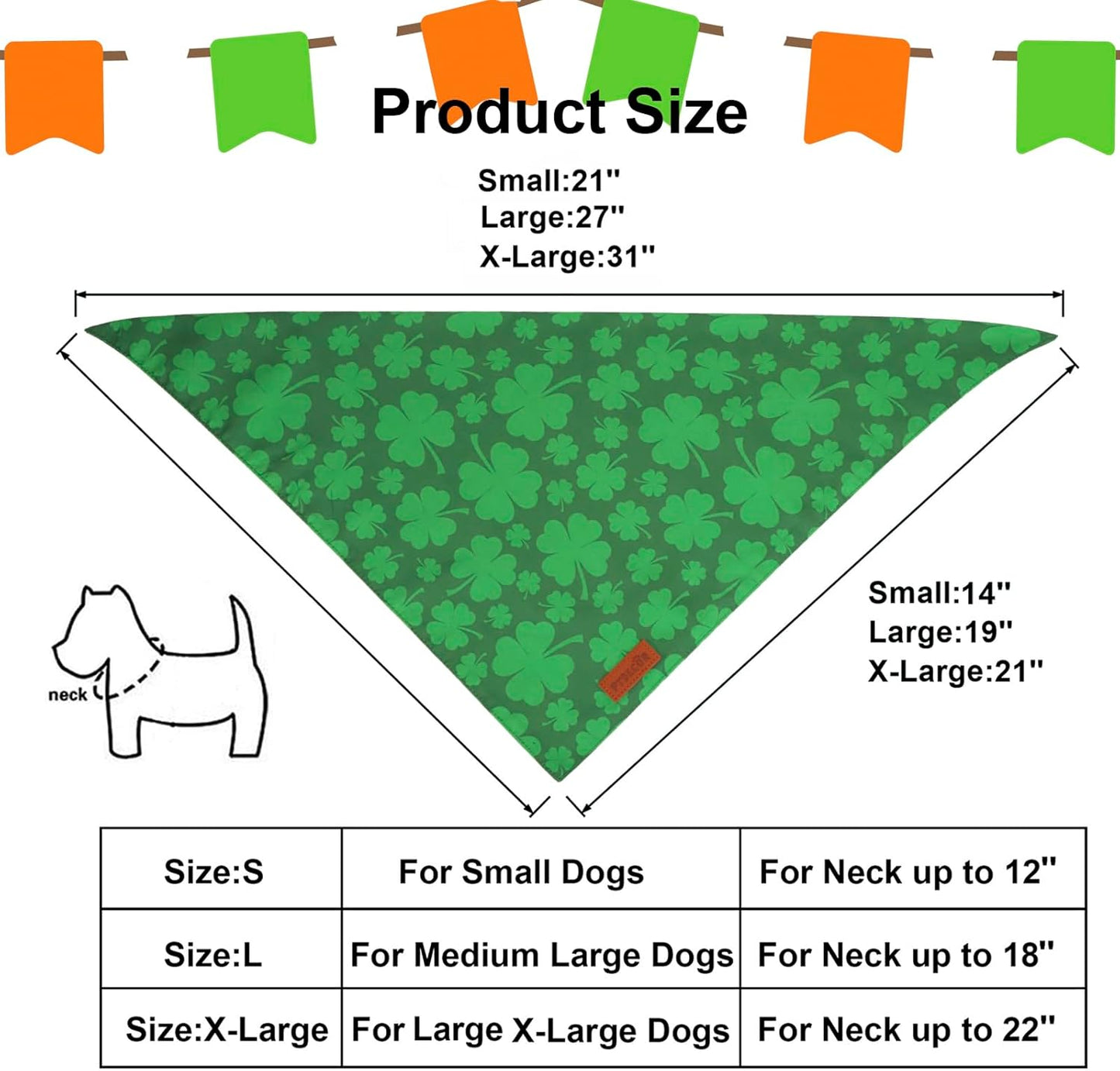PTDECOR St. Patrick's Day Dog Bandana, Reversible Dog Scarf, Multi Size Offered, Green Shamrock Pet Bandanas for Medium Large Dogs Pets (St. Patrick's Day, Large)