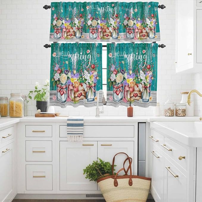 Spring Flowers Kitchen Curtains Set 3 Piece