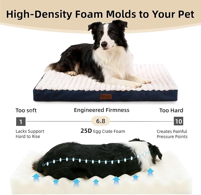 Orthopedic Dog Bed with Firm High-Density Egg Crate Foam Mattress,Soft Short Plush Surface Pet Beds,Machine Washable with Removable Cover & Non-Slip Bottom for Small Breeds(Blue, 23"L x 17"W x 3"H)
