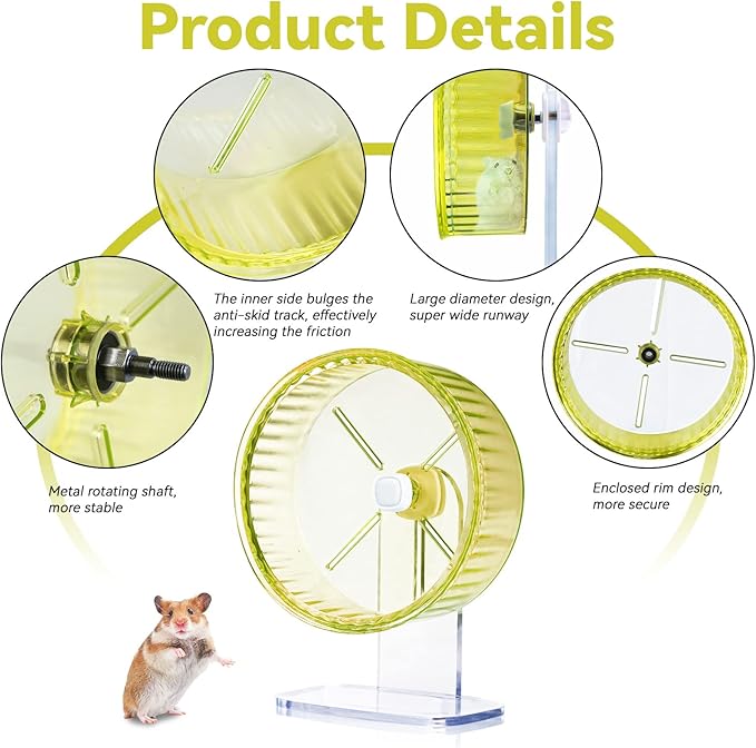 9In Hamster Wheel, Adjustable Chinchilla Wheel, Silent Spinner for Dwarf Syrian Gerbils & Mice (9 Inch, Green)