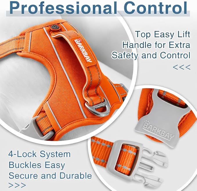 BARKBAY Dog Harness No Pull Oxford with ID Tag Pocket - Heavy Duty, Reflective, Easy Control for Large Dogs(Pumpkin Oxford,XS)