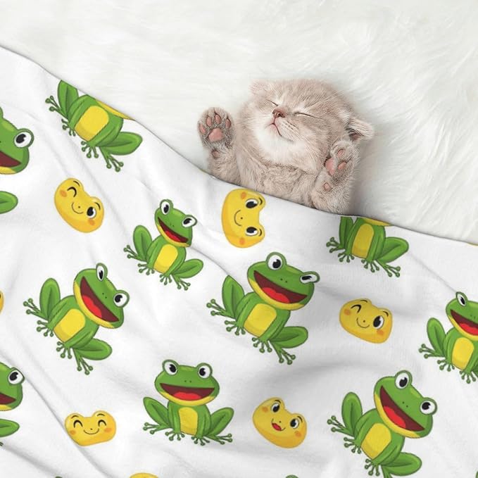 Pet Blanket for Indoor Outdoor Use, Frog Cartoon Cute Frogs, Two Sided Reversible Plush Mat with Bumpy Dot Texture for Patios Crates Portable Bed Companion