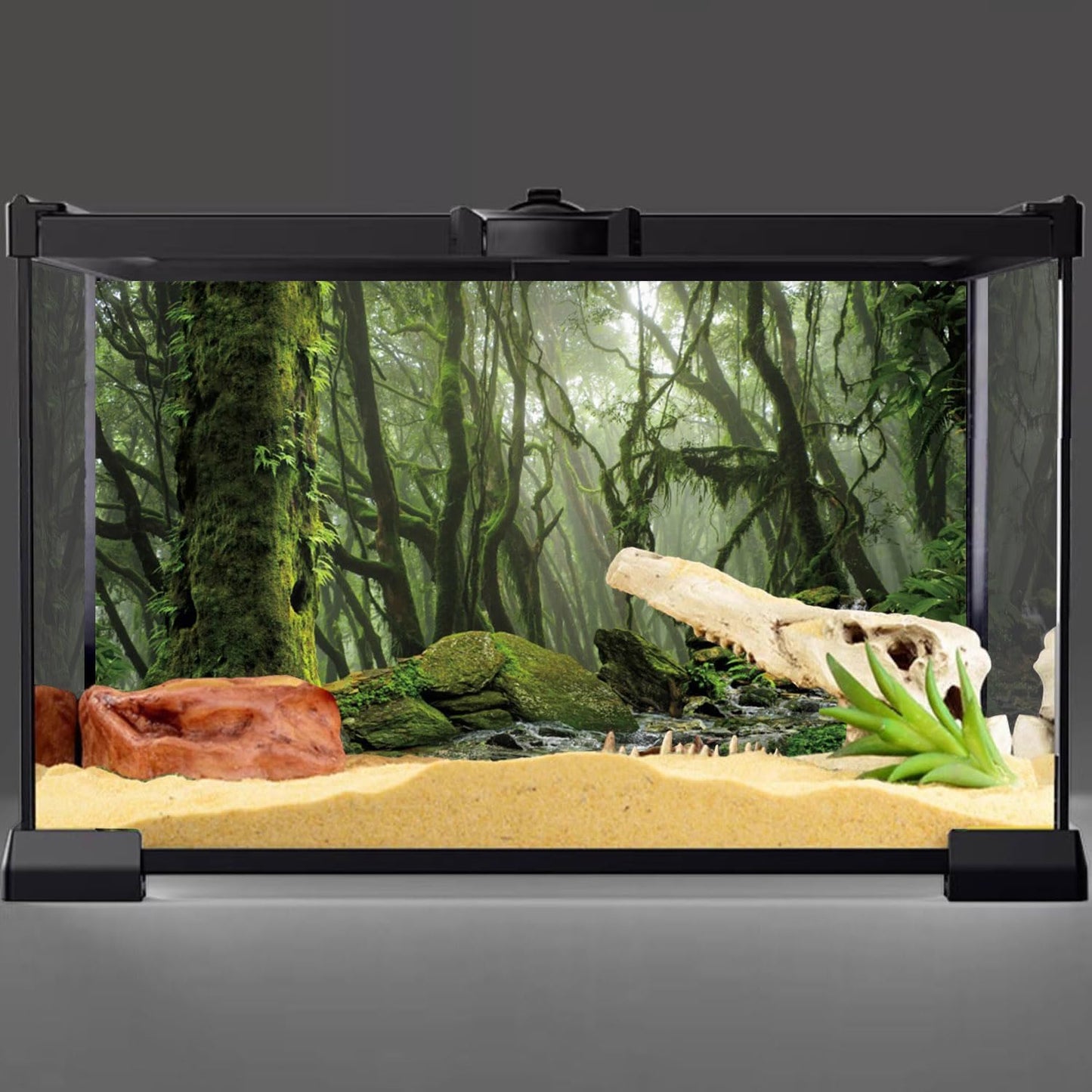 AWERT Foggy Forest Terrarium Background - Stream Green Huge Tree Reptile Habitat - Tropical Rainforest Aquarium - 48x20 inches - Durable Polyester