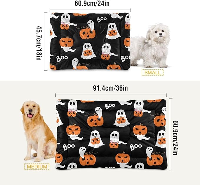 Halloween Ghost Boo Pumpkin Pet Bed Cute Dog Bed Mat Absorbing Non Slip Pad Pet Sleeping Mat for Small, Medium, and Large Dogs Puppy Cat 24 in x 18 in