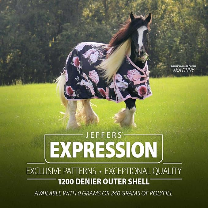 Jeffers Expression 1200 Denier Standard Neck Turnout Blanket, Rose Garden, 72" - Waterproof, Breathable Horse Blanket with 0g Polyfill, No insulation - Ideal Protection for Wind and Rain, Light Weight
