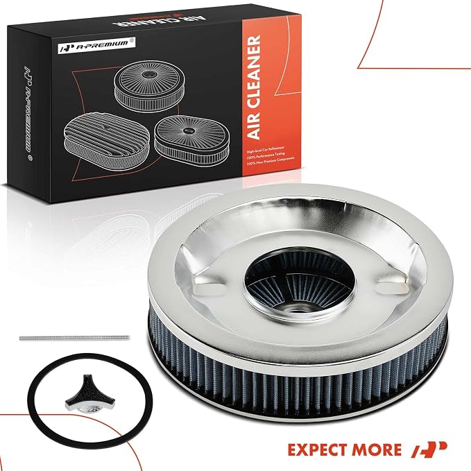 A-Premium 14"x3" Round Blue Chrome Universal Air Cleaner Filter Assembly