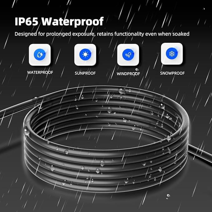 10 FT Outdoor Extension Cord Waterproof, Black, 3-Prong Power Cord, 16 AWG SJTW, 13A 1625W, Grounded, General Purpose Long Extension Cord for Lawn & Garden, ETL Listed