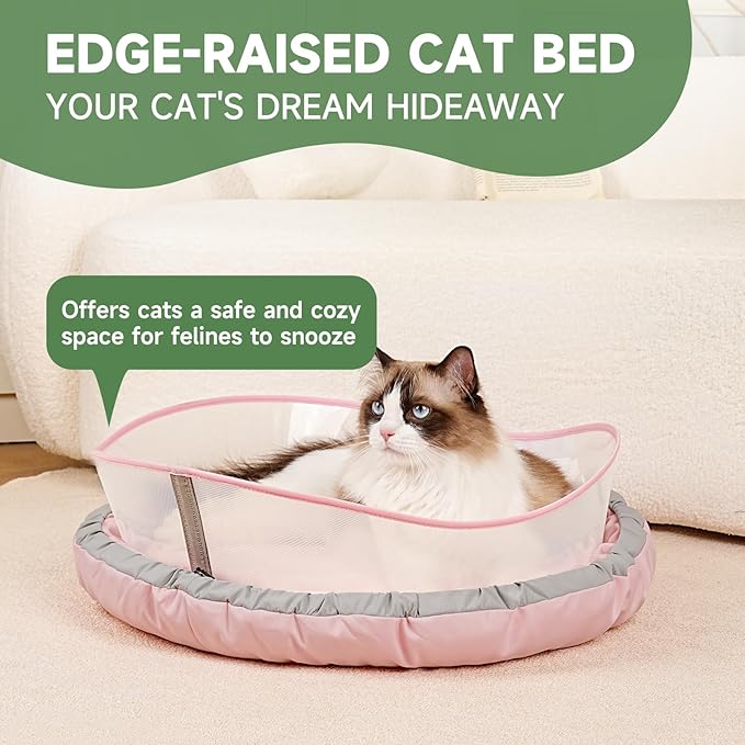 Cat Beds for Indoor Cats, Round Dog Bed for Small Dogs, Puppy, Kitten -Soft Plush Washable Cat Bed Calming with Protective Shield (Pink，18 Inches)