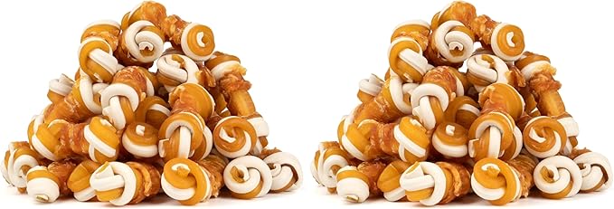 MON2SUN 2.5" Rawhide Free Dog Treats with Mixed Vegetables, Chicken Wrapped Mini Knot Bones for Small Dogs, Healthy Snacks for Balanced Nutrition, 21.2oz (Pack of 2)