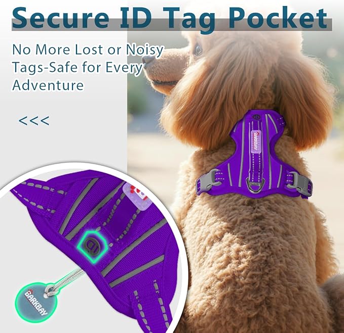 BARKBAY Dog Harness No Pull Oxford with ID Tag Pocket - Heavy Duty, Reflective, Easy Control for Large Dogs(Purple Oxford,S)