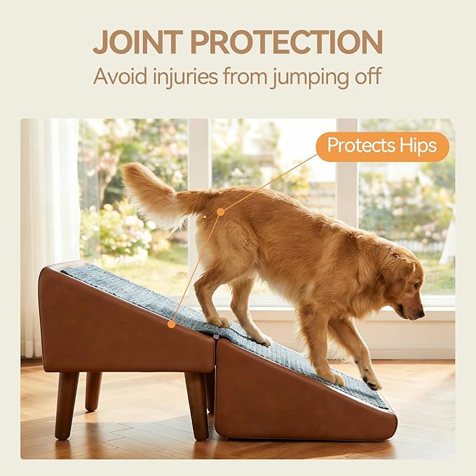 Dog Ramp for Dogs and Cats, 16" W 2-in-1 Split Ottoman Dog steeps for Bed,Solid Wood, Gentle 23 Incline, Foldable Pet Stairs for Large and Small Dogs (Brown)