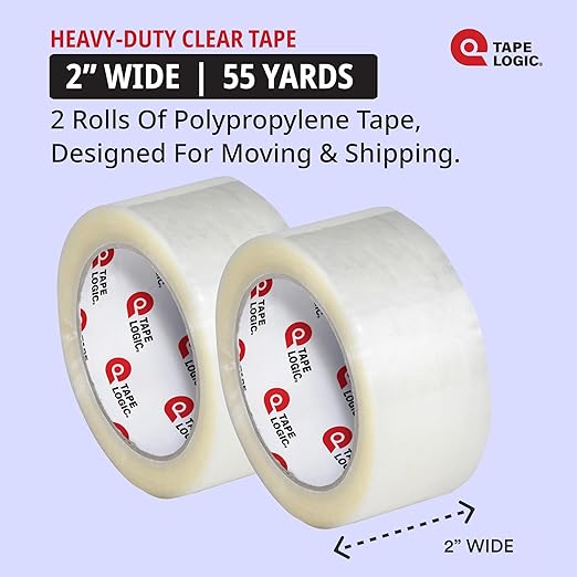 Tape Logic Packing Tape, Heavy Duty 2in x 55yd Clear (2-Pack) | Strong Clear Packaging Tape Roll Ideal for Warehouse, Office, Shipping & Moving Boxes