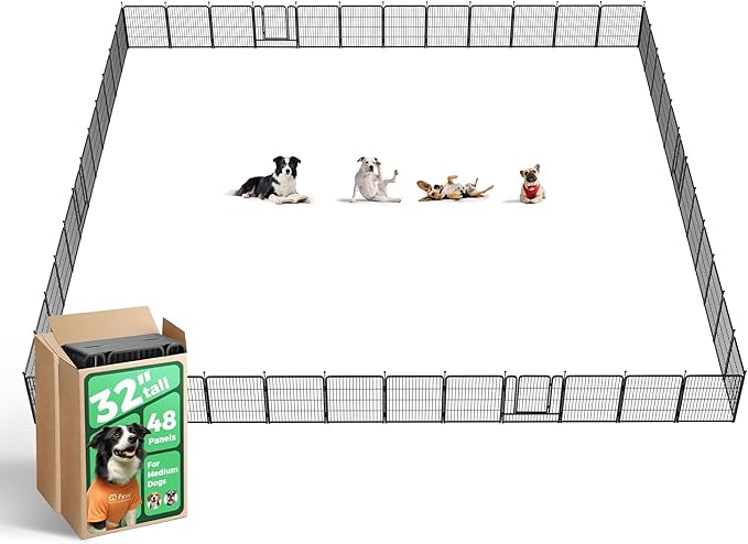FXW Rollick Unleashed Dog Playpen for Indoor, Yard, RV Camping, 32 inch 48 Panels for Small and Medium Dogs, Black│Patented