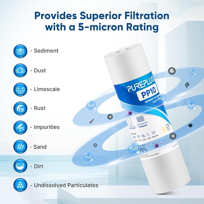 PUREPLUS 5 Micron 10" x 2.5" Whole House Sediment Home Water Filter Cartridge