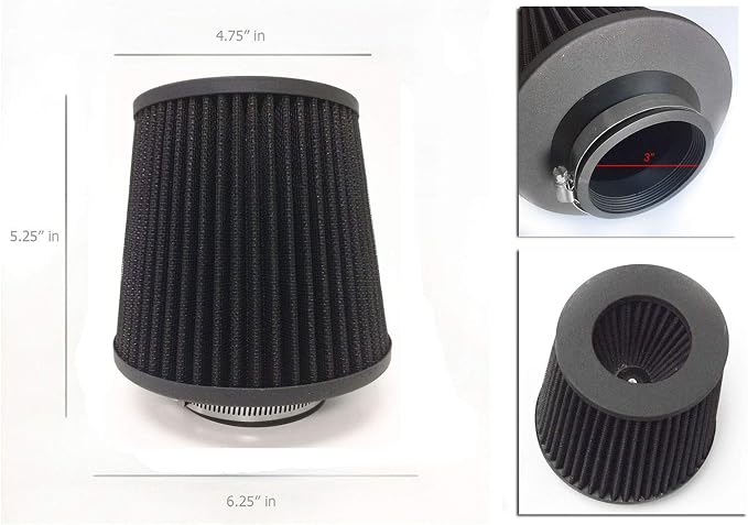 Black Cold Air Intake Cone Replacement Performance Washable Clamp-on Dry Filter