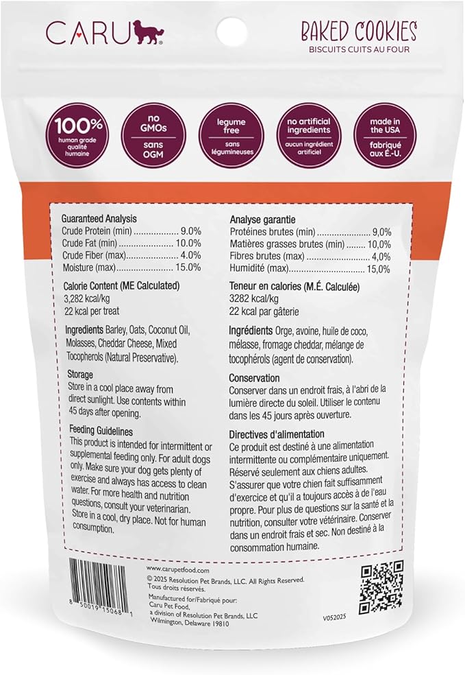 Caru - Cheddar Cheese Baked Cookies - Natural Treats for Dogs - Human Grade Ingredients - Flavorful - Wheat, Corn, Soy & Legume Free - Non-GMO - Made in USA - 4 oz - 1 Pack