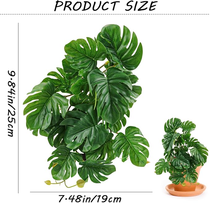 Artificial Reptile Plants for Terrarium, Amphibian Habitat Decor Artificial Hanging Plants (Turtle Leaf)