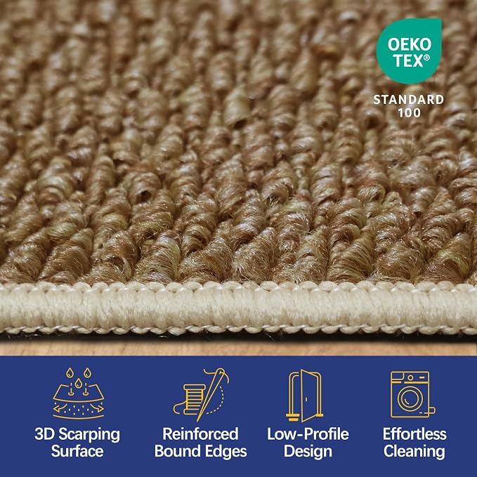 Dirt Trapping Door Mat 24x36, Taupe Faux Jute Entryway Rug | Low-Profile
