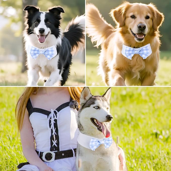 Segarty Dog Bow Tie for Neck Girth 12.6-15.7in, Adjustable Light Blue Plaid Bowtie Collar, Large Pet Necktie Tuxedo Comfortable Cotton Boy Pets Grooming Accessory Formal Wedding Holiday Birthday Party