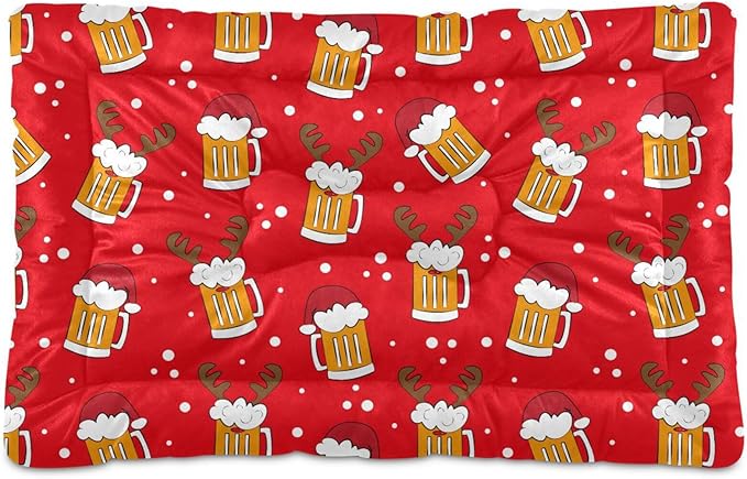 Pet Bed Christmas Beer Mugs Deer Dog Bed Mat Absorbing Non Slip Pad Pet Sleeping Mat for Small, Medium, and Large Dogs Puppy Cat 36 in x 24 in