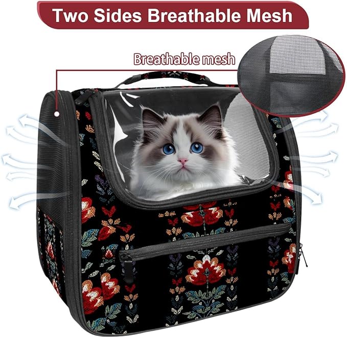 Portable Travel pet Backpack Carrier Hamster Bag Small Dog cat Carrier Breathable Hang Bag, Motifs African Boho Paisley Floral (22)