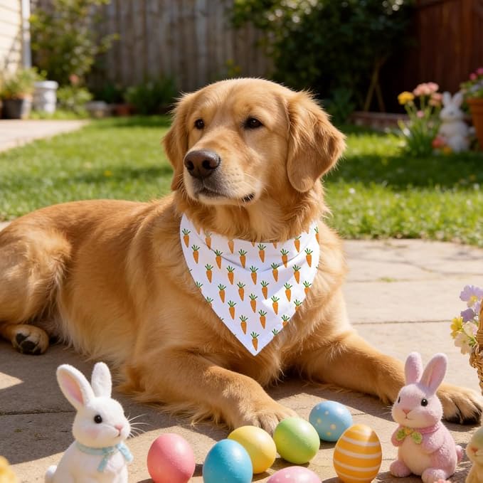 Easter Carrot Over The Collar Dog Bandana, Cute Carrot Print Adjustable Triangle Pet Scarf for Small Medium Dogs, Easter Pet Accessory Bandana, Dog Lover Gift