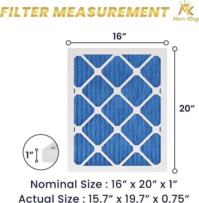 MervKing 16x20x1 Air Filter Actual Size: 15.7" x 19.7" x 0.75" MERV 11 MPR