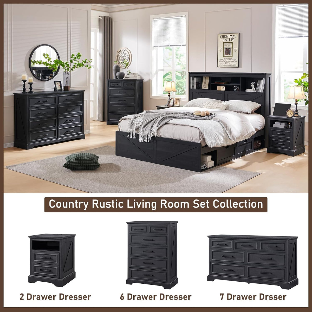 ACCOHOHO 7 Drawer Dresser, 52" Wide Farmhouse Chest for Bedroom, Black