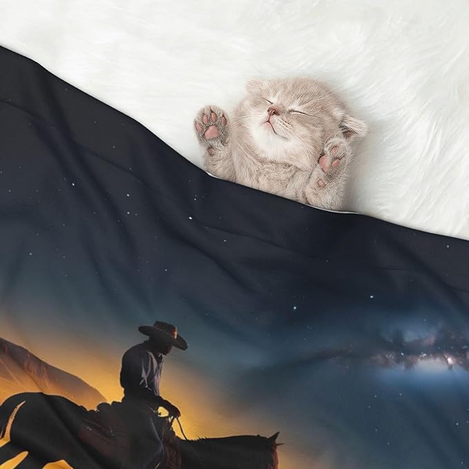 Waterproof Dog Blanket Soft Pet Blanket for Puppy Cat, Fleece Cat Throw Blankets for Furniture Bed Couch Sofa Reversible - Azure Sky Western Desert Cowboy