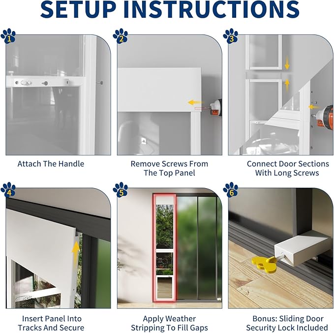 Docred Dog Door for Sliding Glass Door, 68 7/8" to 74 13/16" Adjustable Height Doggy Door for Sliding Doors, Pet Door Insert with Lock for Small-Sized Dogs or Cat,White