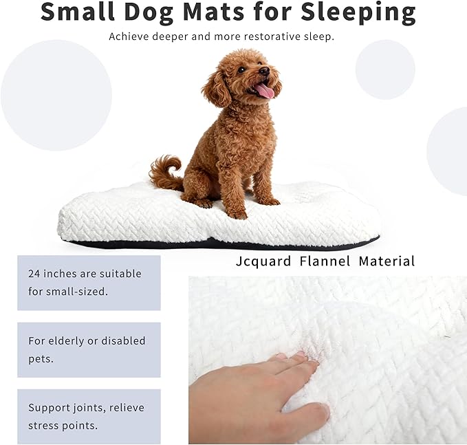 Washable Dog Crate Pad for Small Dogs, Anti-Slip Puppy Kennel Dog Bed for Crate,Flat Soft Fleece White Pet Mat 24" x 18"