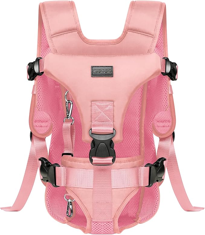 Pet Dog Front Carrier Backpacks, Legs Out Secure-Fit Dog Front Carrier for Small Dogs Up to 17 lbs, Adjustable Hands Free Pet Chest Carrier for Hiking Cycling (M, Pink)
