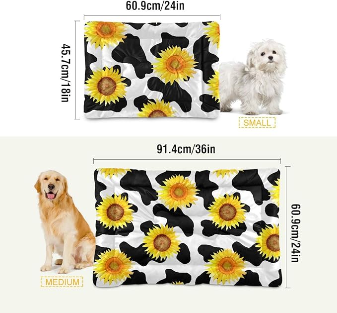 Milk Cow Print Sunflower Pet Bed Cute Dog Bed Mat Absorbing Non Slip Pad Pet Sleeping Mat for Small, Medium, and Large Dogs Puppy Cat 24 in x 18 in