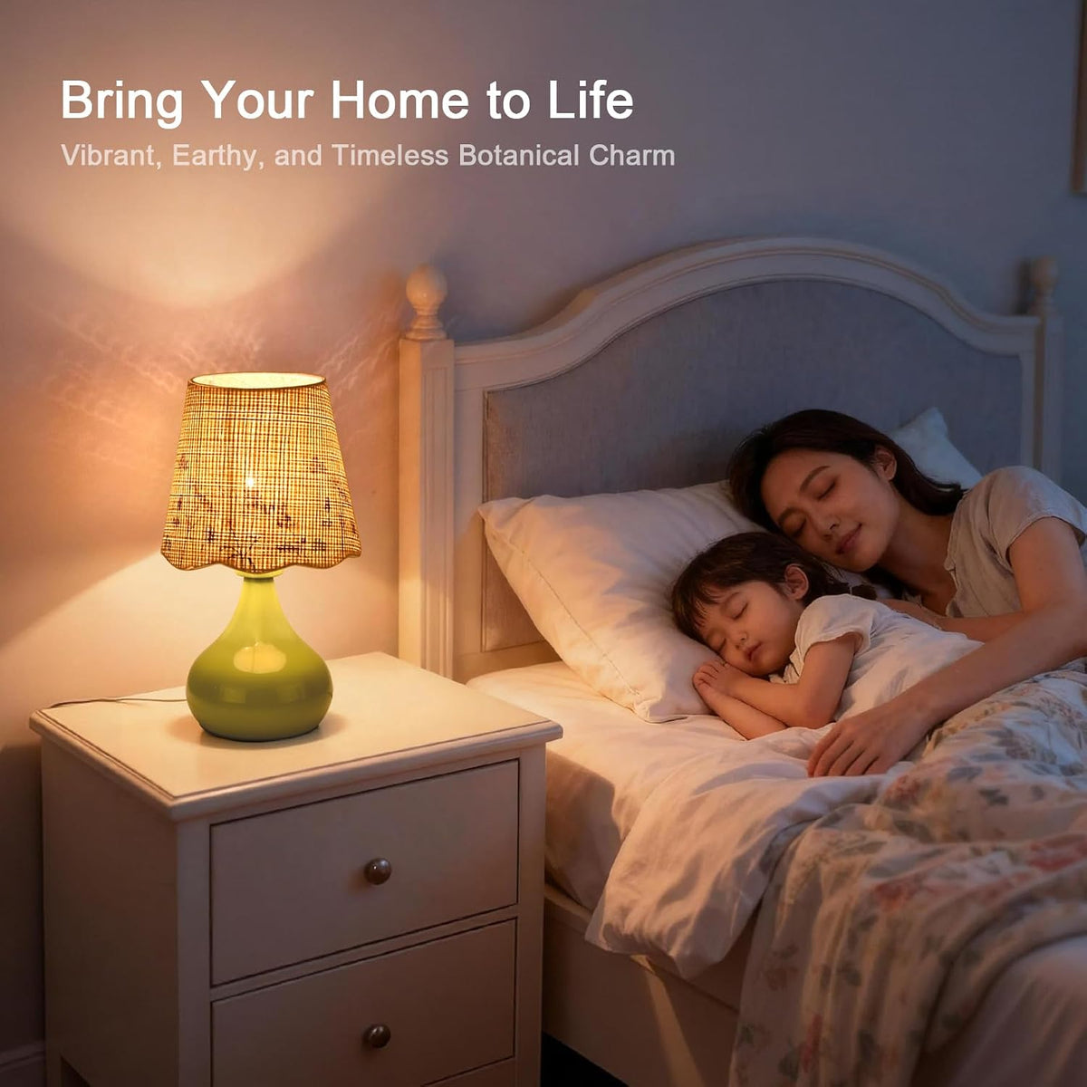 Ziqqeelam Green mall Bedside Cute Table Lamp for Bedroom, Table Lamps for Nightstand, Scalloped Rattan Shade Table Lamps for Small Spaces for Bedroom, Home Office, Living Room