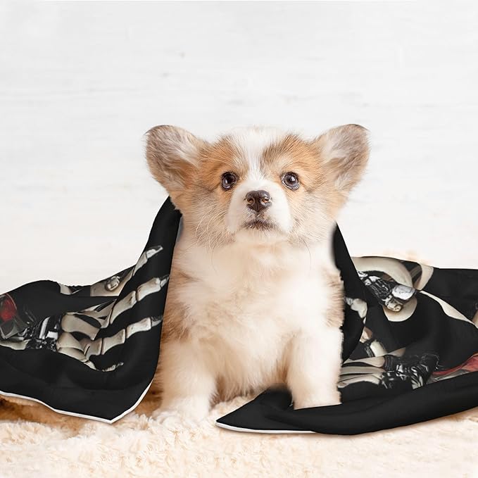 Waterproof Dog Blanket Soft Pet Blanket for Puppy Cat, Fleece Cat Throw Blankets for Furniture Bed Couch Sofa Reversible - Cyber Skeleton with Tattoos