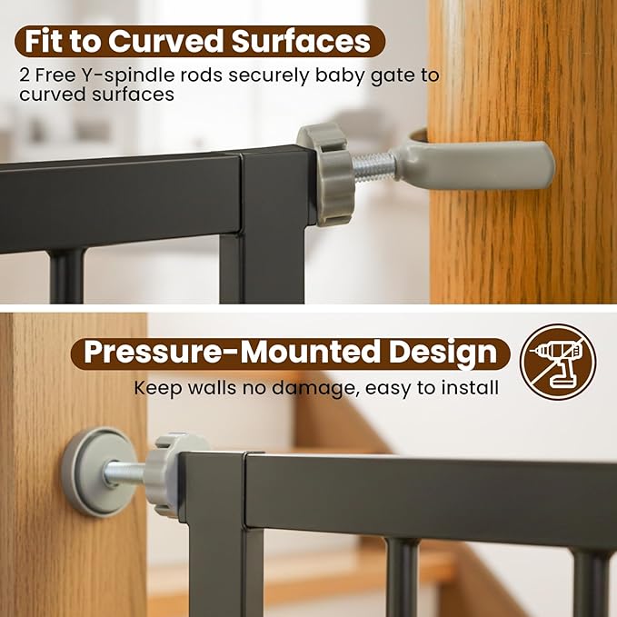 29.7-46" Extra Wide Baby Gate for Stairs, Pressure Mounted Dog Gate Indoor for Doorways, Auto Close Pet Gate with Walk Thru Door, Double Lock Child Safety Gate for Kids and Pet, No-Trip Design