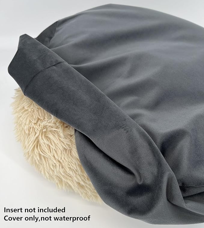Round Dog Bed Slip Cover Washable 27 to 28 Inch Grey Velvet