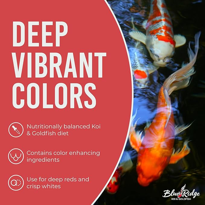 Blue Ridge Koi Fish Food 14lb Bucket - Cool Water Wheat 3/16", Fall and Winter Floating Pond Pellets, Ponds Fish Food