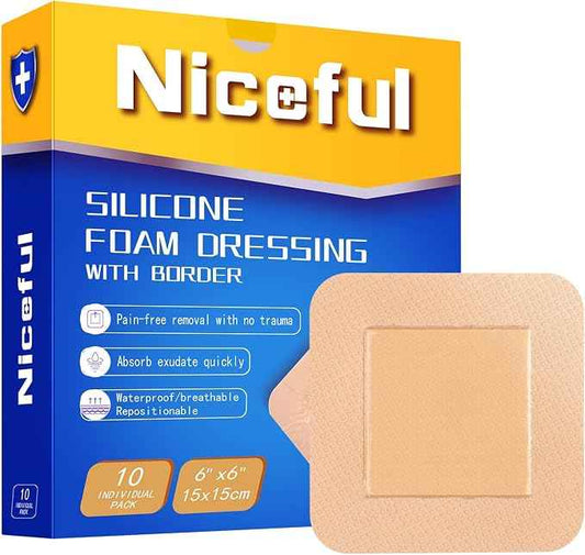 10 Pcs Silicone Foam Dressing 6x6 inch