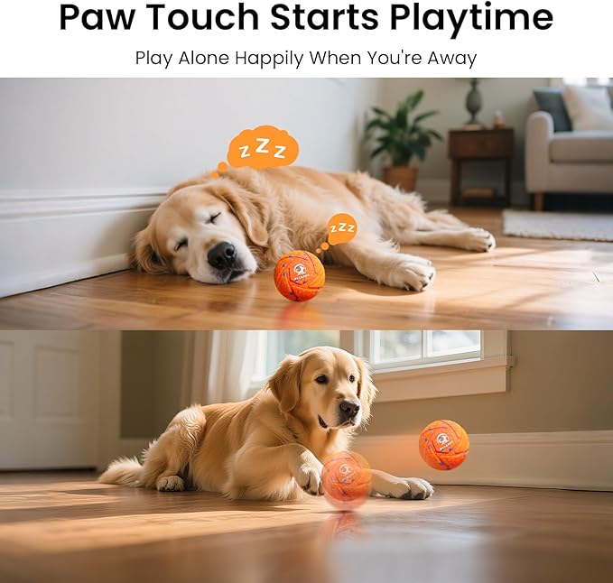 Smart Interactive Dog Ball - Auto Bouncing & Rolling, Chew-Resistant E-TPU Material, 3 Interactive Modes, IPX7 Waterproof, Smart Chase Pet Toy Ball for Medium and Large Dogs (Orange)