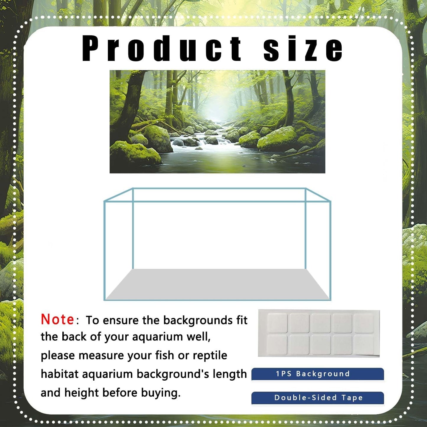 36X24IN Tropical Forest Terrarium Background, Natural Green Forest Tree Reptile Habitat Background, Misty Rainforest Aquarium Background, with 8 EVA Double-Sided Tape