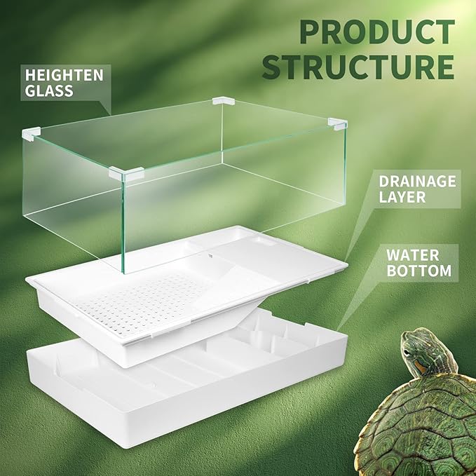 BETAZOOER Turtle Tank with Adjustable Water Pump Filter, Full View Visually Tortoise Aquarium Habitat, Glass Material Easy Changing Water&Clean for Small Amphibious Creatures Reptiles (23"×13.5"×10")