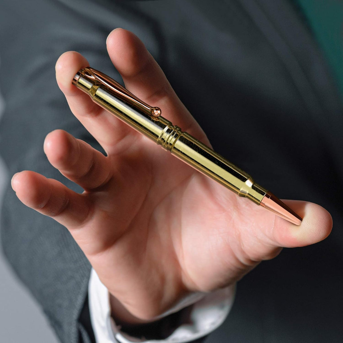 .308 Real Bullet Brass Casing Refillable Twist Pen – Military Style, Tactical for Men, Dads & Veterans, Gift Box Included – Polished Brass